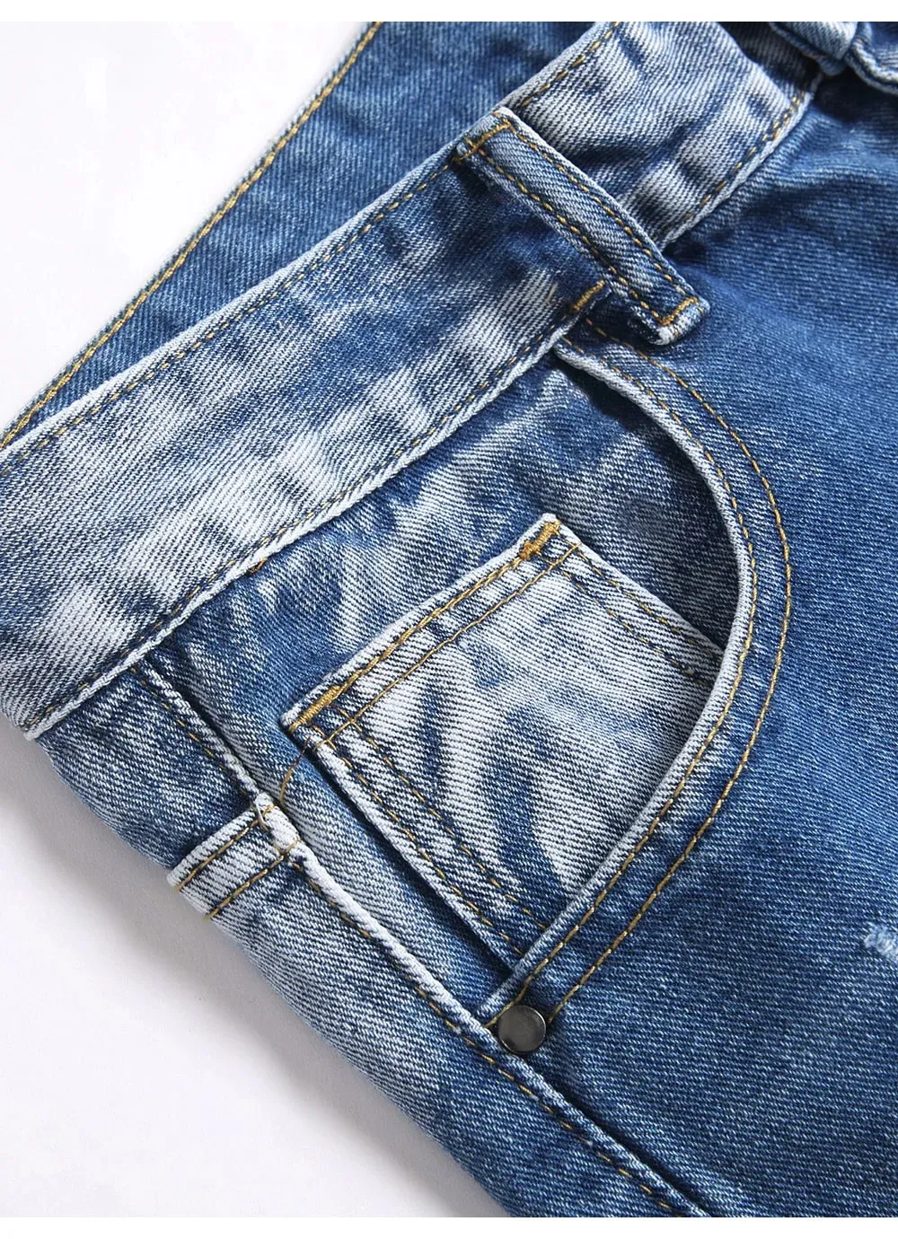 Men Painted Denim Jeans Contrast Color Holes Ripped Distressed Pants Non Stretch Cotton Slim Straight Trousers — image 8