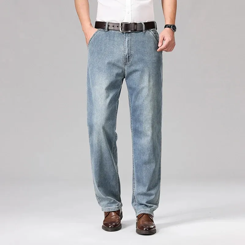 2026 Summer Men's Business Casual Thin Straight Jeans 90% Cotton Soft Stretch Fabric Baggy Denim Pants Male Brand Trousers — image 4