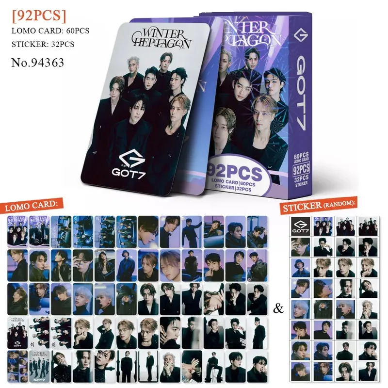 92 stk/sæt GOT7 NESTFEST Holografiske lomo-kort Stickers Stjerne-fotokort Foto Lomo-kort Fans Collection Trykte kort