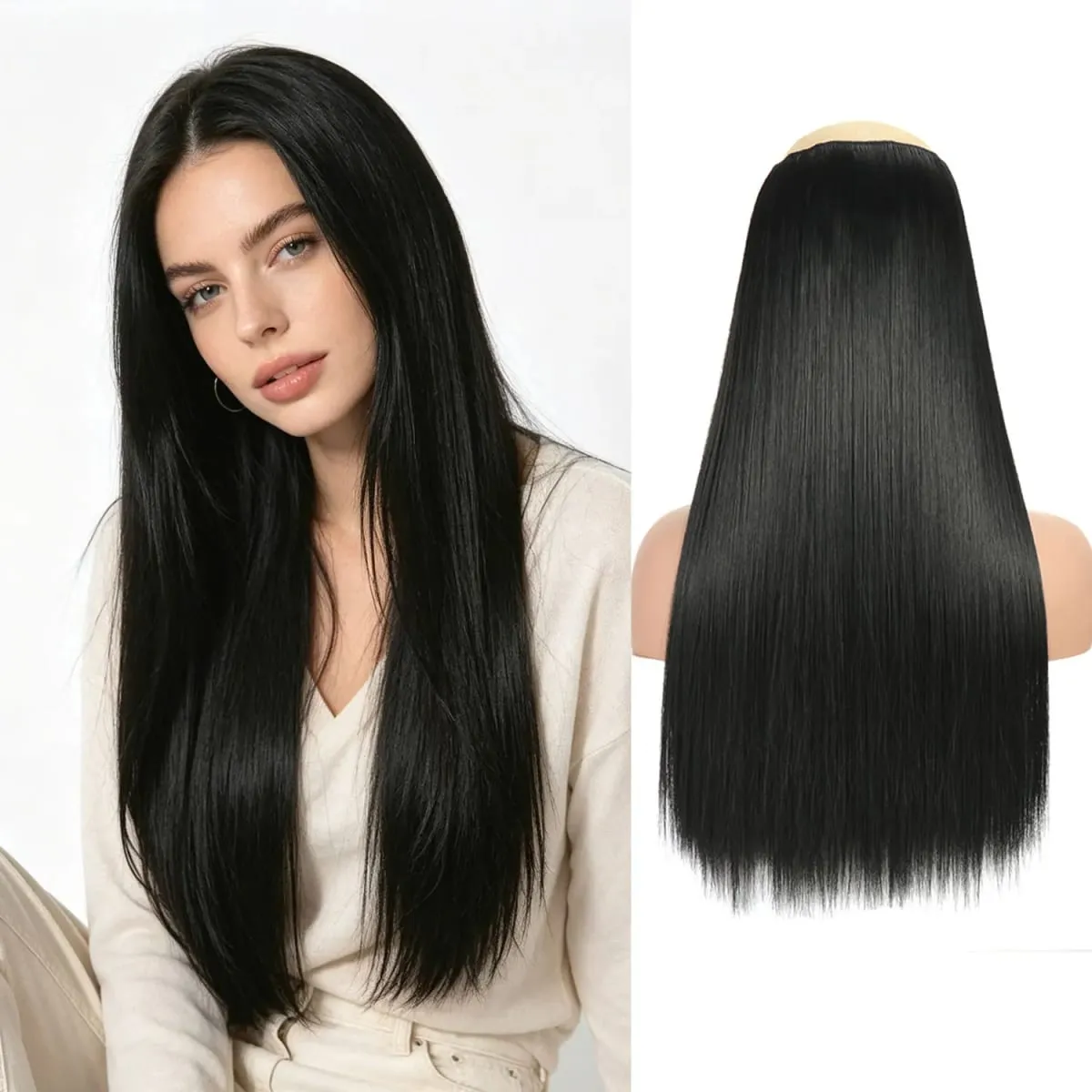 Synthetic 5 Clips in one piece hair extensions 22inch long straight clip in hair for women girls daily party holiday — image 8