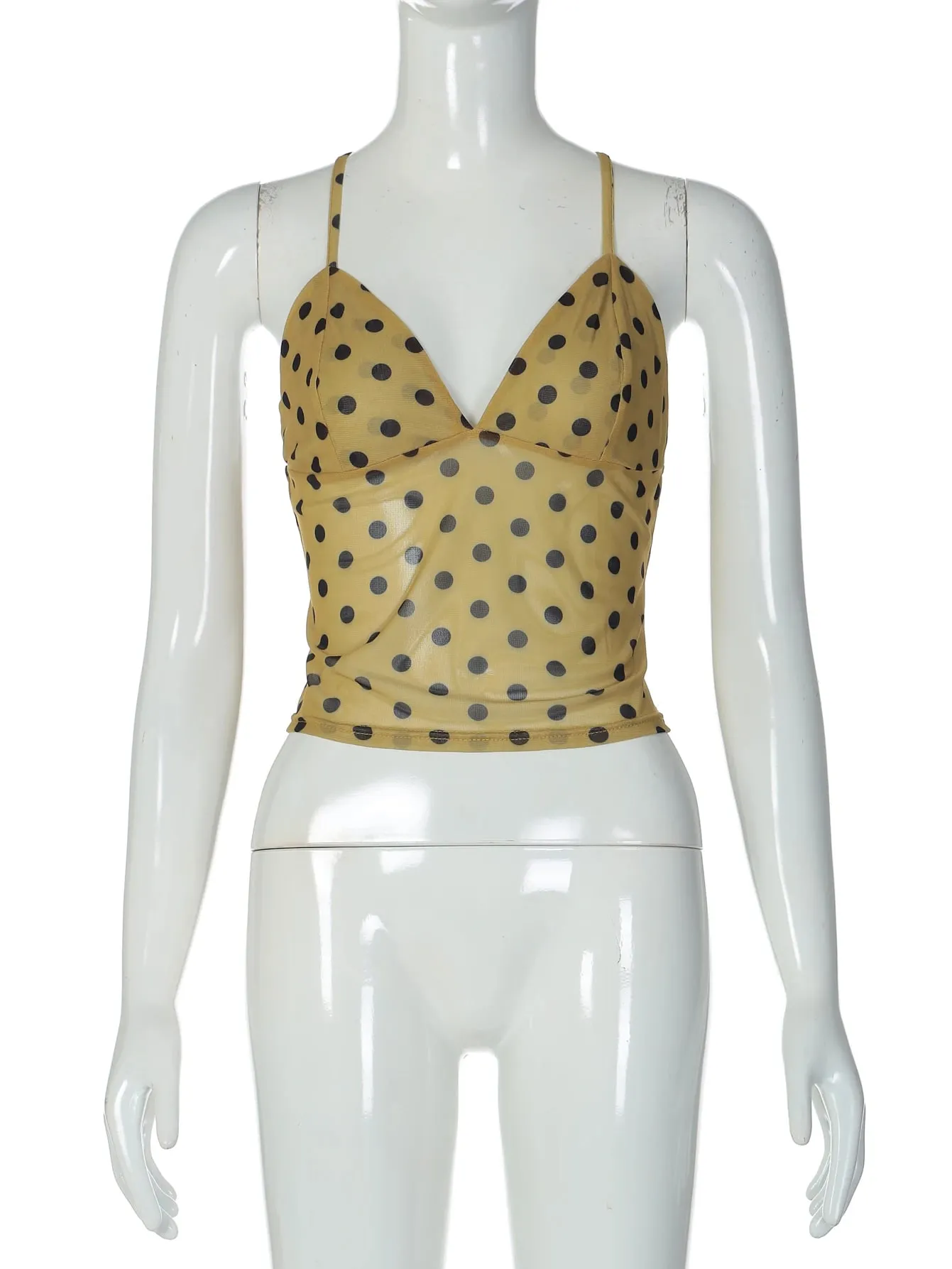 Hugcitar Spot Print V Neck Slips Backless Lace Up Sexy See Through Slim Crop Tank Top Women Fashion Outfit Vacation Party Club — image 6