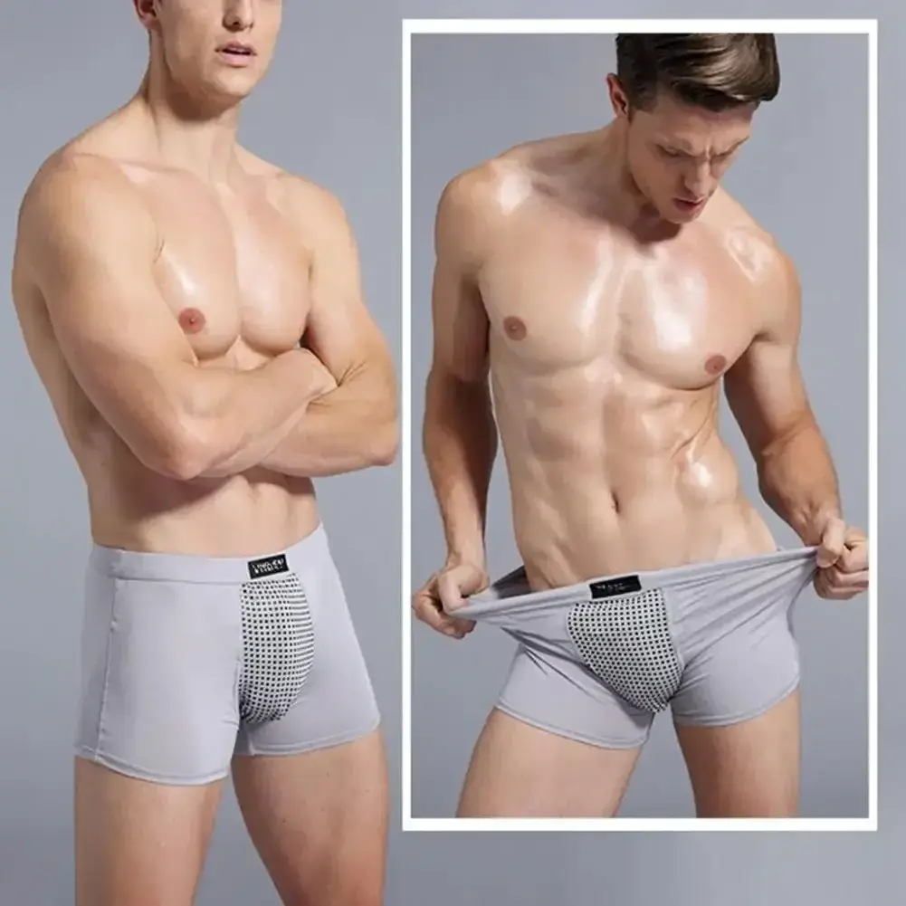 Men Boxers Sweat Absorption U Convex Magnetic Physiological Underwear Massage Solid Color Plus Size Men Underpants Inner Wear Cl