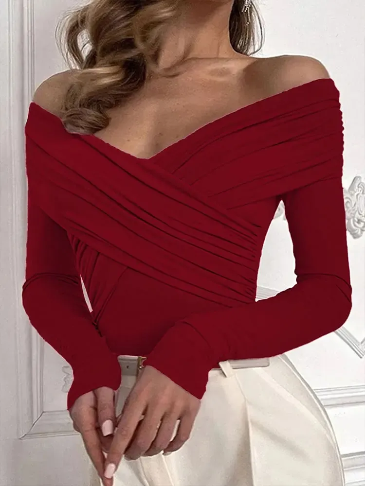 Red Sexy New Women's Bodysuits Spring Backless Corset Slim Fashion Crossed Bodysuits Long Sleeves Casual Female Elegant Rompers