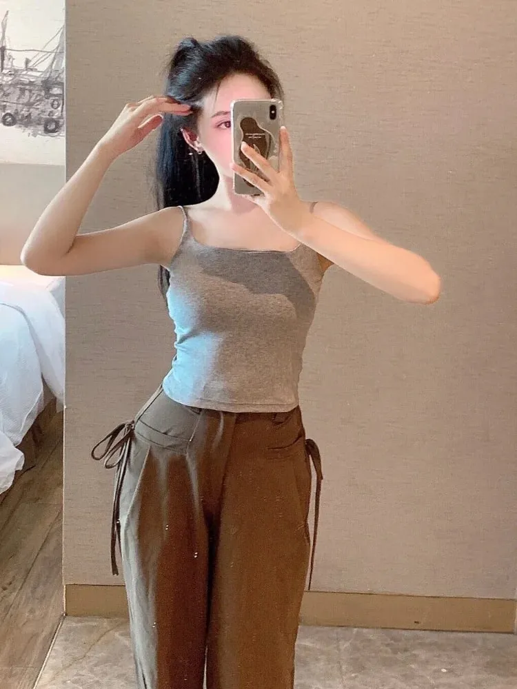 Slimming Summer Outerwear Inner Wear Camisole Tank Top Women Simple Sling Strap Vest With Chest Pad For Girls — image 2