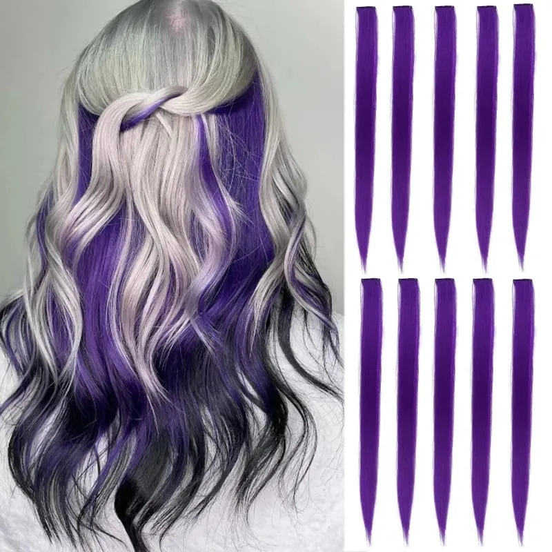 Clip colorata da 10 pezzi da 24 pollici nelle estensioni dei capelli Lisci sintetici Evidenzia posticci per ragazze Festa Cosplay