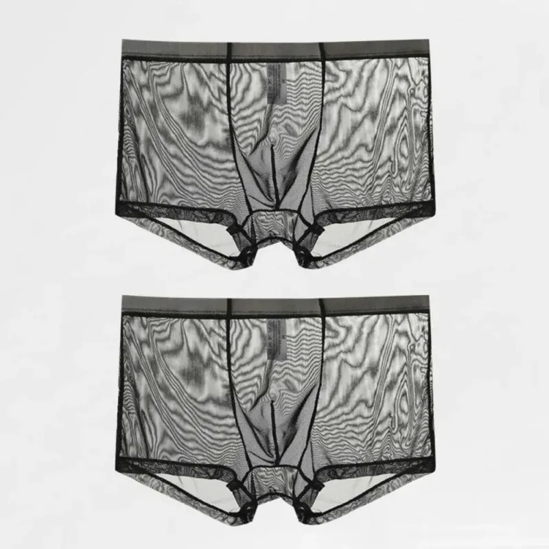 Boxer trasparenti da uomo vedono attraverso le mutande maschili sexy mesh a vita bassa seta ghiacciata sottile raffreddamento mutandine da uomo intimo da uomo — image 26