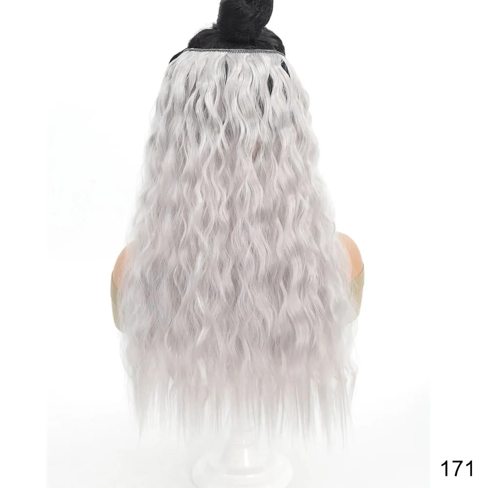 22" Invisible Wire Hair Extensions Water Wave Gray Black No Clip One Piece Synthetic Hairpiece Women Natural Heat Resistant Hot