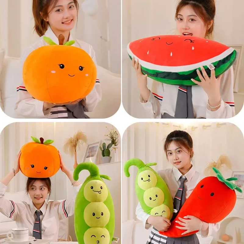 ZU Super Soft Plush Pillow Cute Fruits Kiwi Apple Orange and Vegetables Pea Chili Stuffed Toys Sofa Home Decor Cushion for Girl