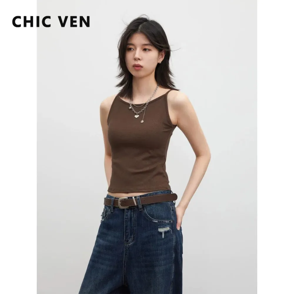 VEN Women Bottom Tees Solid New Slim Micro Elastic Tanks with Chest Cushion Ladies Camis Vest for Girl Summer 2026