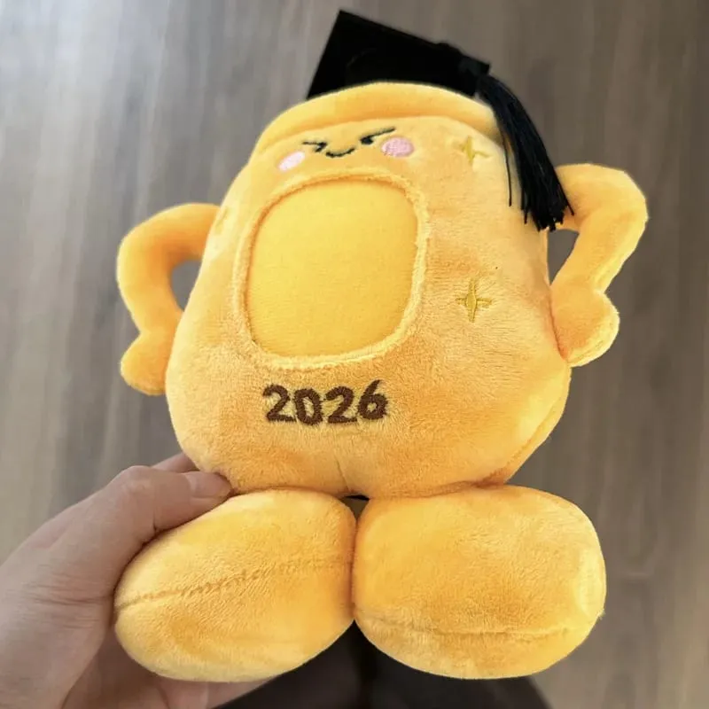 20cm Yellow Trophy Graduation Plush Toy Stuffed Showing a Photo University College Doctor Bachelor Souvenir Present