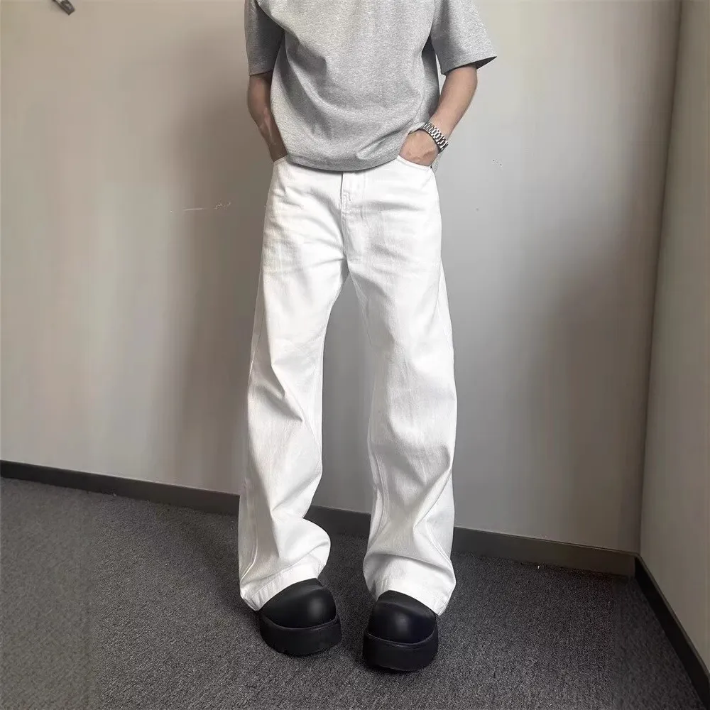 Y2K Blade Jeans Men Cleanfit White Denim Pants High Street Vibe High Waist Straight Flare Trousers Fashion Casual Streetwear — image 2