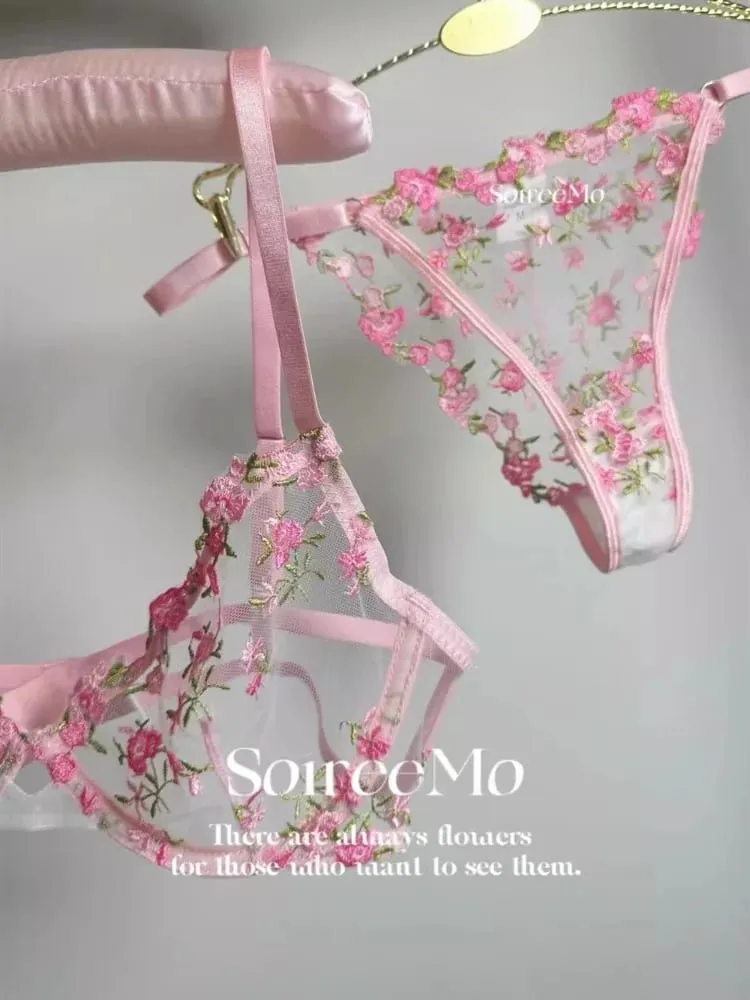 European Maid Elegance Underwear Floral Lace See-Through Set 32-38AABB Romantic French Style Sensual Lingerie for Women MOYISU — image 4