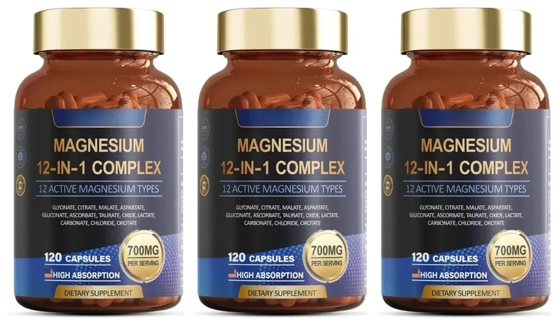 Cápsula de magnésio contém citrato de glicinato e aspartato, etc., suplemento complexo, relaxamento muscular, suporte à saúde do coração, contagem de 120