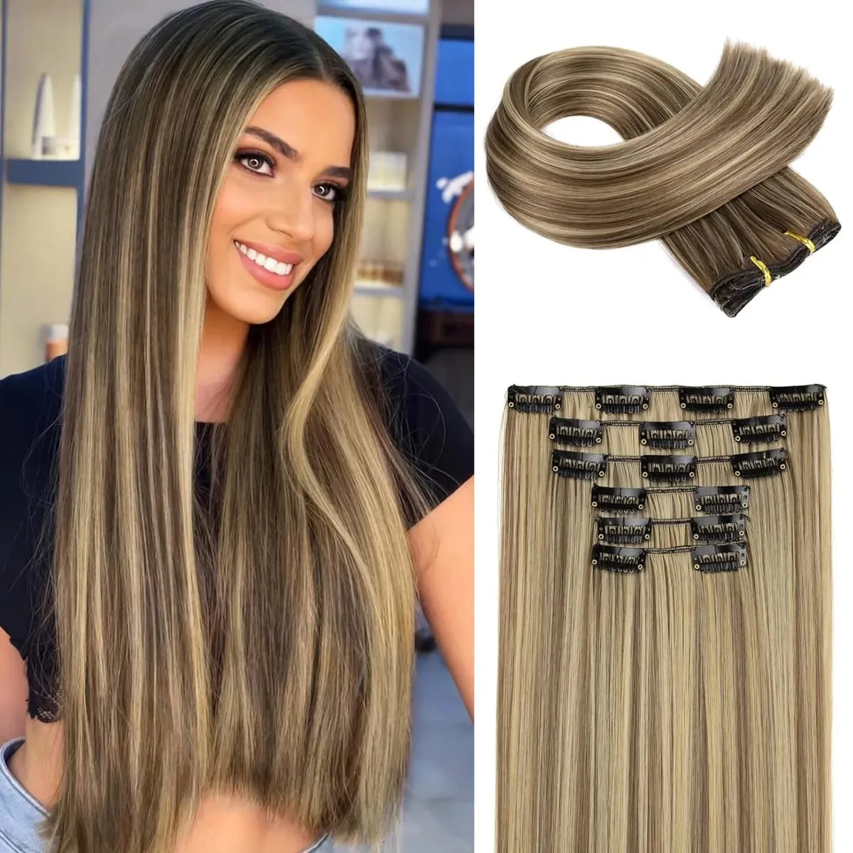 Synthetic Clips in Hair Extensions 6Pieces/Set 24 Inch Long Straight Extensions for Women Hairpiece — image 2