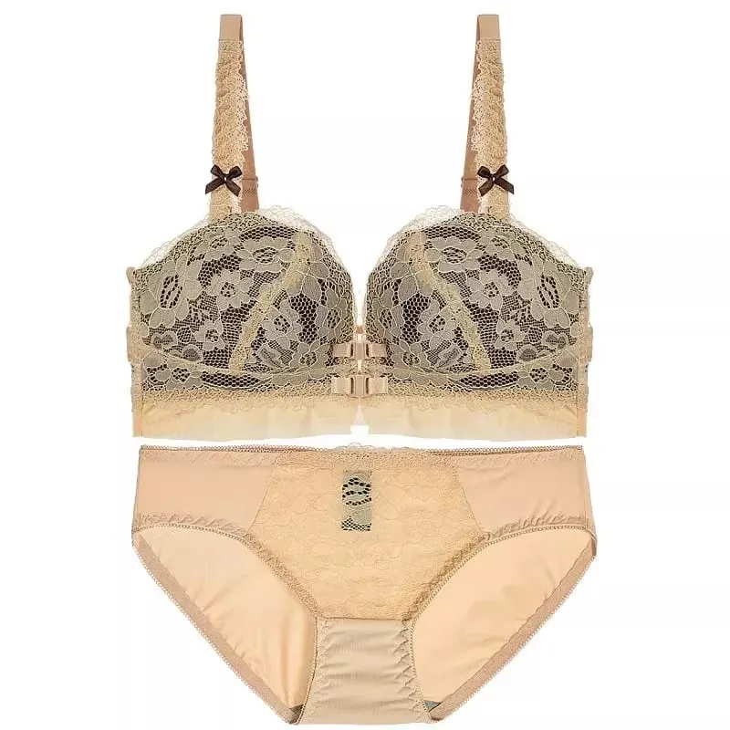 YUQI's Front Button Wireless Bra Set - Thickened Lift & Shape Anti-Sagging Seamless Lingerie for Women | Slimming & Sexy Design
