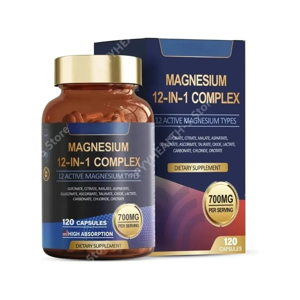 Magnesium 12-in-1 Complex Capsules 700mg Vegan Non-GMO Gluten-Free Supports Daily Nutrition & Relaxation 120 Count