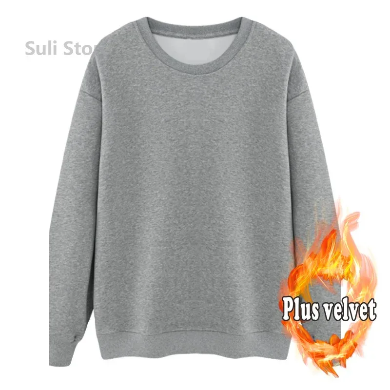 2026 Burgundy 500g Heavyweight Fleece-Lined Crew Neck Sweatshirt Unisex Autumn Winter Base Shirt Pullover Loose Top