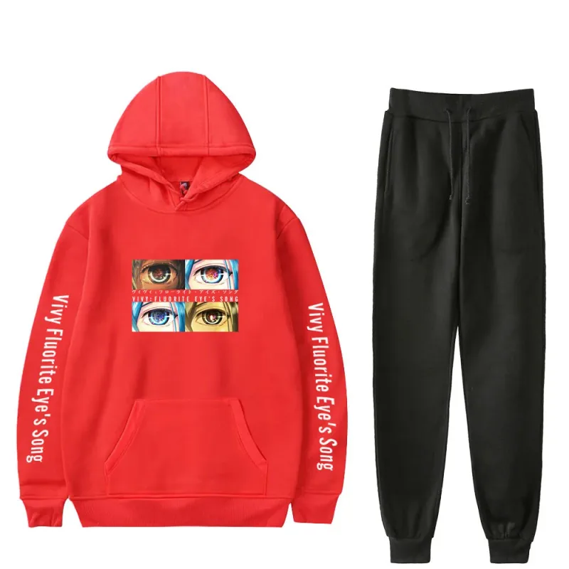 Harajuku Comfortable Vivy Fluorite Eye's Song Print Sweatshirt Sweatpants Hoodies+ Trousers Suit Boys/Girls 2 Piece Set Clothes