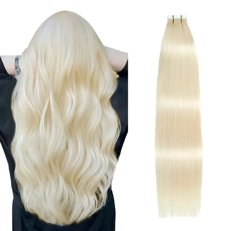 Tape in Hair Extensions Human Hair Highlight Color 18 Ash Blonde and 613 Light Blonde Hair Extensions Tape Ins 20pcs 50g
