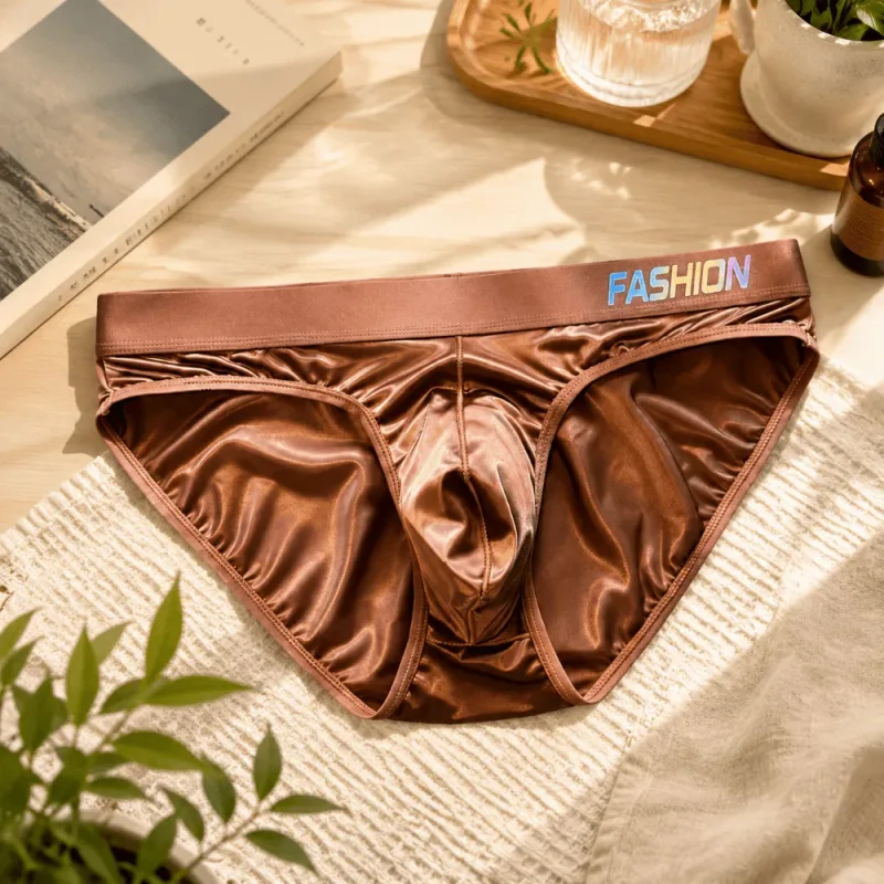 Underwear Men's Triangle Panties Low Waist Ultra Smooth Satin Silky Briefs Lingerie Gradient Letter Glossy Underpants Large Size — image 3