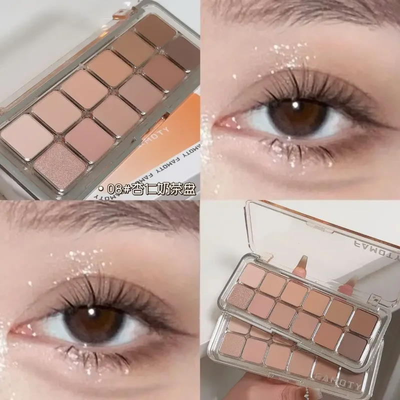 12-Color Low Saturation Eyeshadow Palette All Matte Tea Apricot Eye Makeup Palette Daily Earth Makeup Long Lasting Eye Shadows