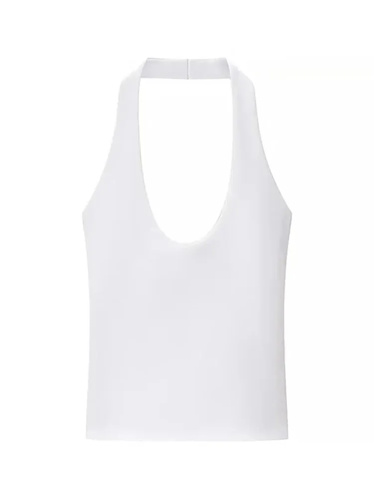 2025 Summer New Women's Solid Color Series Halter Collar Slim Backless Basic All-match Top — image 11