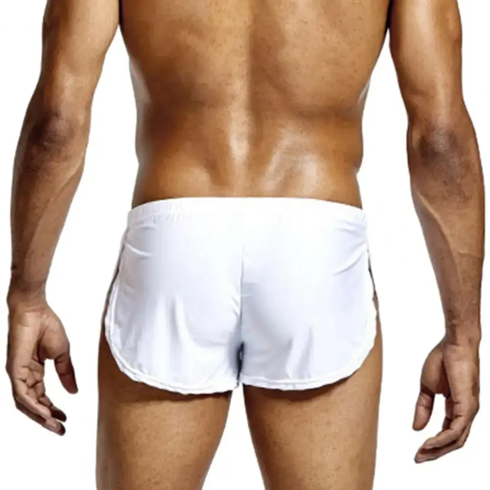 Men Solid Color Breathable Low-rise Shorts Panties Elastic Waist Side Split Ice Silk Lounge Shorts Underpants Sleepwear
