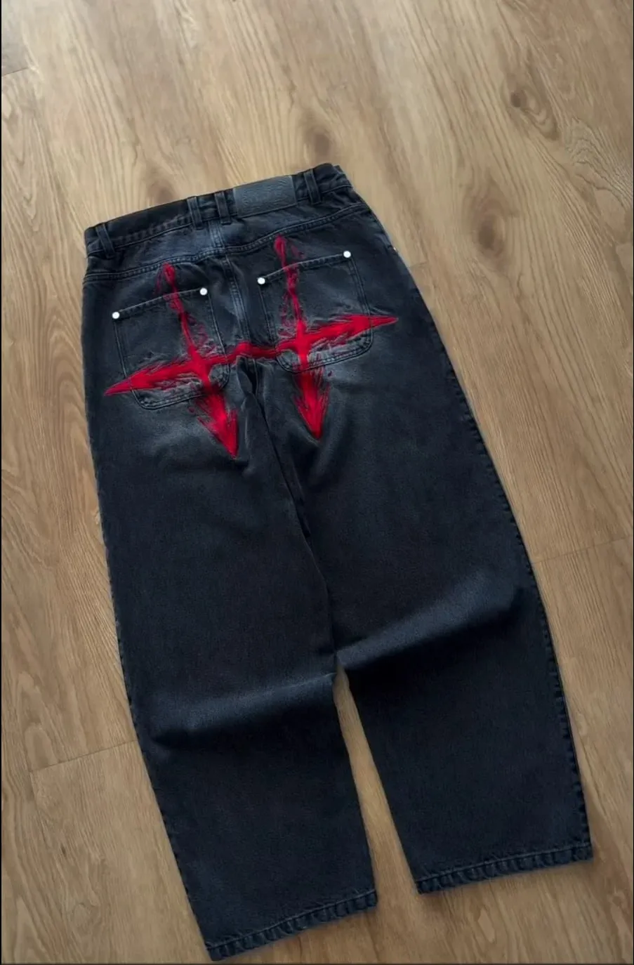 Y2K Vintage Loose Denim Pants Black Japan Cartoon Pattern Embroidered Jeans Women Wide Leg High Waist Streetwear Men Jeans — image 2