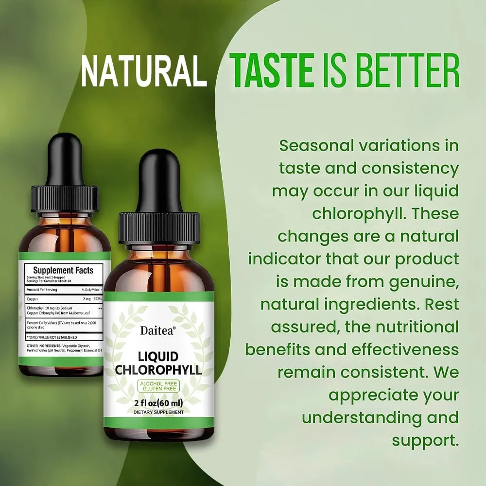Liquid Chlorophyll Drops - Antioxidants Liver Detox Immune Support Collagen for Hair & Skin Health - Vegan Non-GMO
