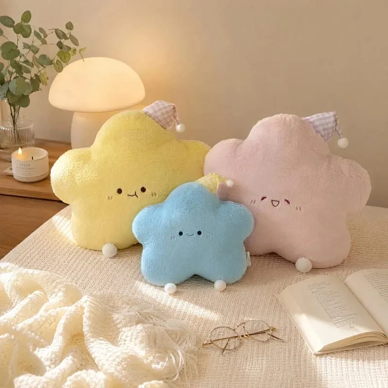 40–60 cm süßes Stern-Plüschkissen mit Schlafmütze, Kawaii-Stern-gefülltes Kissen, weiches, flauschiges Sofa-Wurfkissen, Mädchen-Schlafzimmer-Heimdekoration — image 7