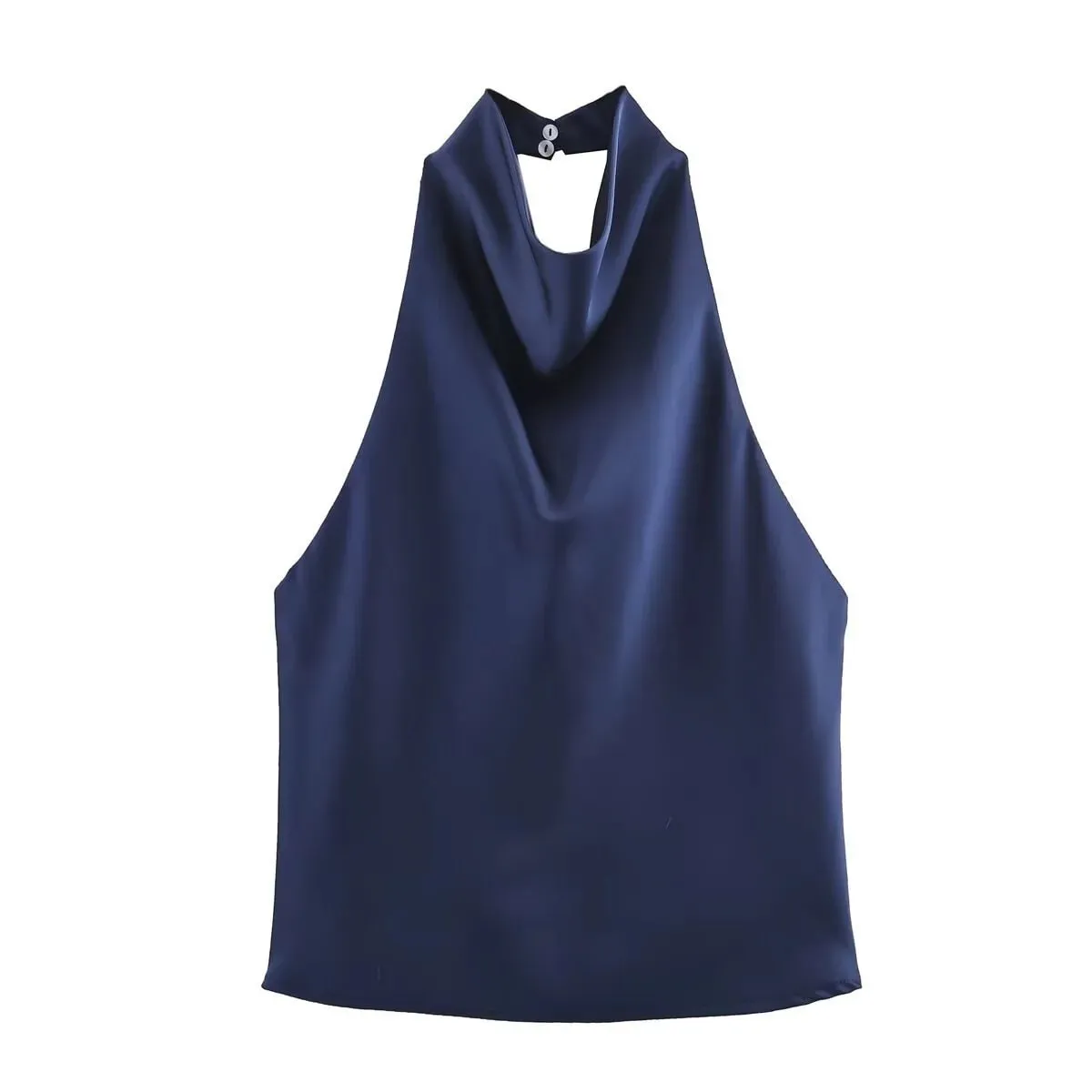 Women's Satin Halter Neck Sleeveless Top Summer Elegant Draped Collar Blouse Smooth Chic Office Party Wear Evening Outings