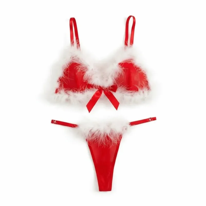Furry Women's Underwear Mesh Transparent Bow Decor Lingerie Set Romantic Intimate Wireless Bra Panties Suit Anniversary