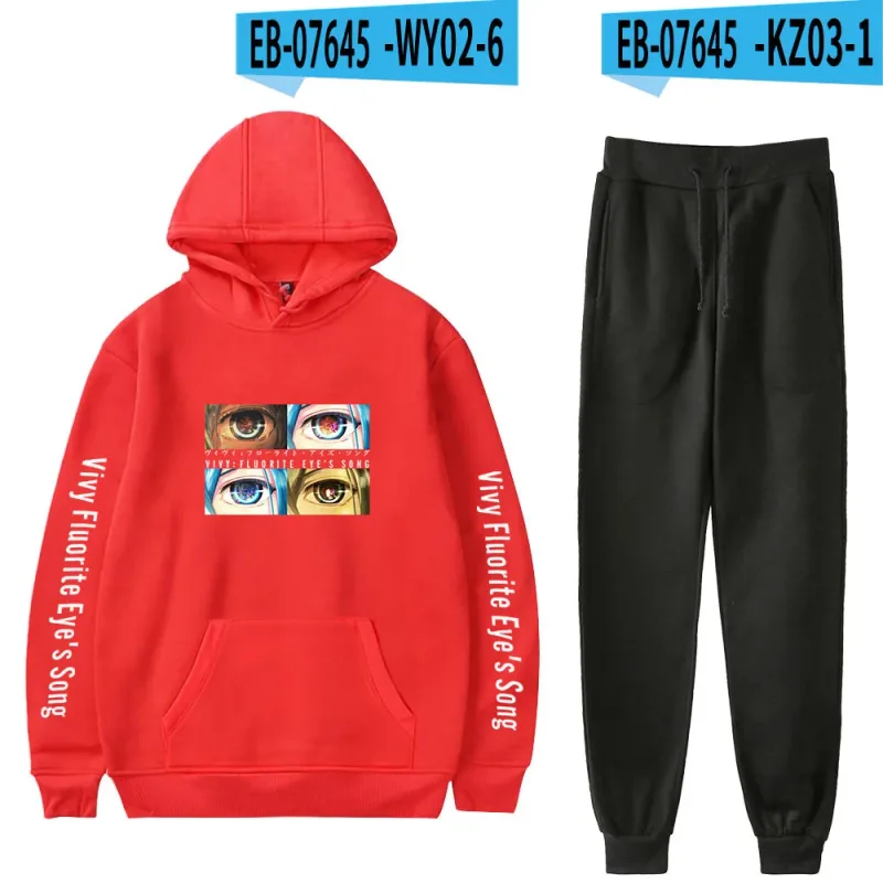 Harajuku Comfortable Vivy Fluorite Eye's Song Print Sweatshirt Sweatpants Hoodies+ Trousers Suit Boys/Girls 2 Piece Set Clothes