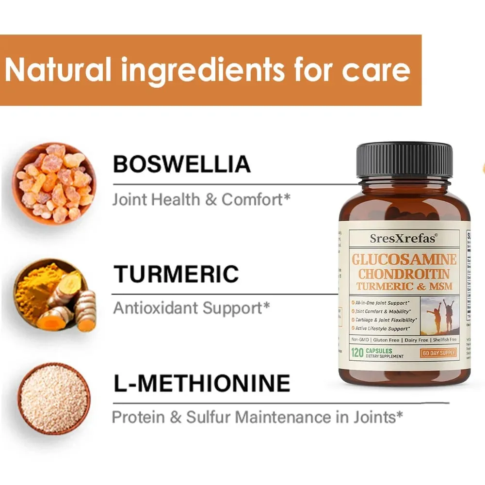 Glucosamine Chondroitin MSM Turmeric Capsules Supports Hips Knees Joint Bone Cartilage Health & Mobility Flexibility