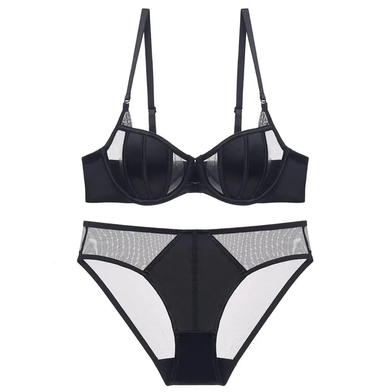 high quality satin sexy women bras and brief set push up A B C cup front closed wire summer lingerie underwear black white khaki — image 6