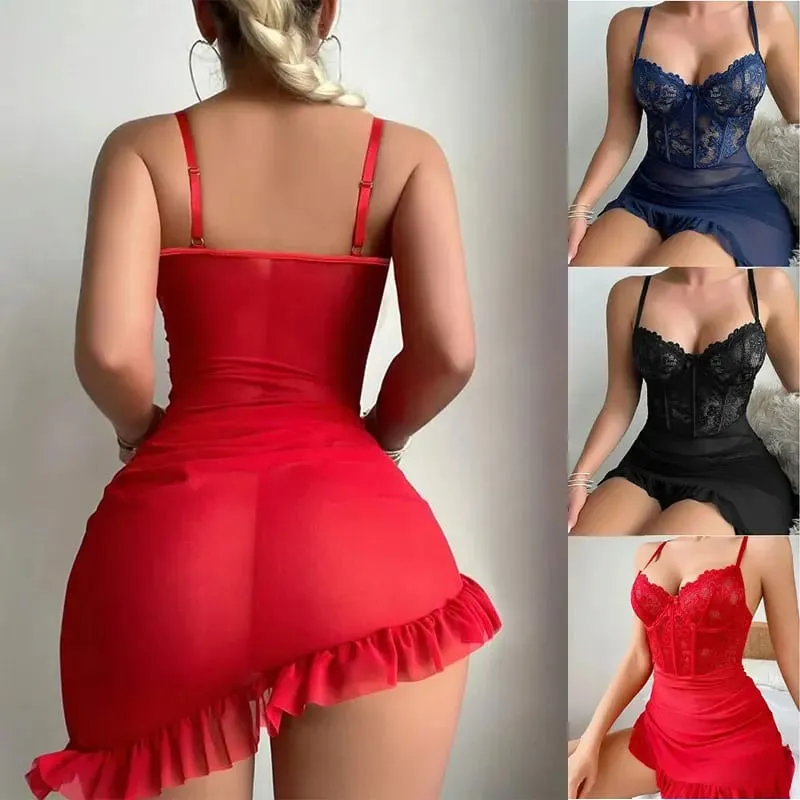 Women's Transparent Underwire Bra Sexy Fairy Lingerie Set See through Lace Nightdress Pajamas Delicate Sexy Nighty — image 2