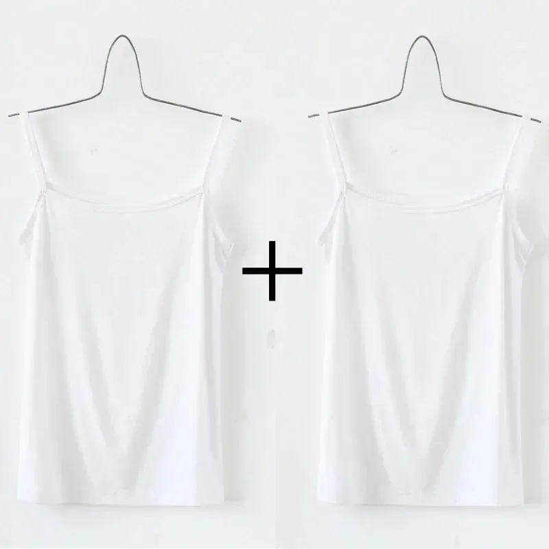 Women Sexy Milk Silk Tops Spaghetti Strap Tops Solid Color Strap Slim Vest Female Basic Tanks Bra Underwear Summer Base Shirt — image 12