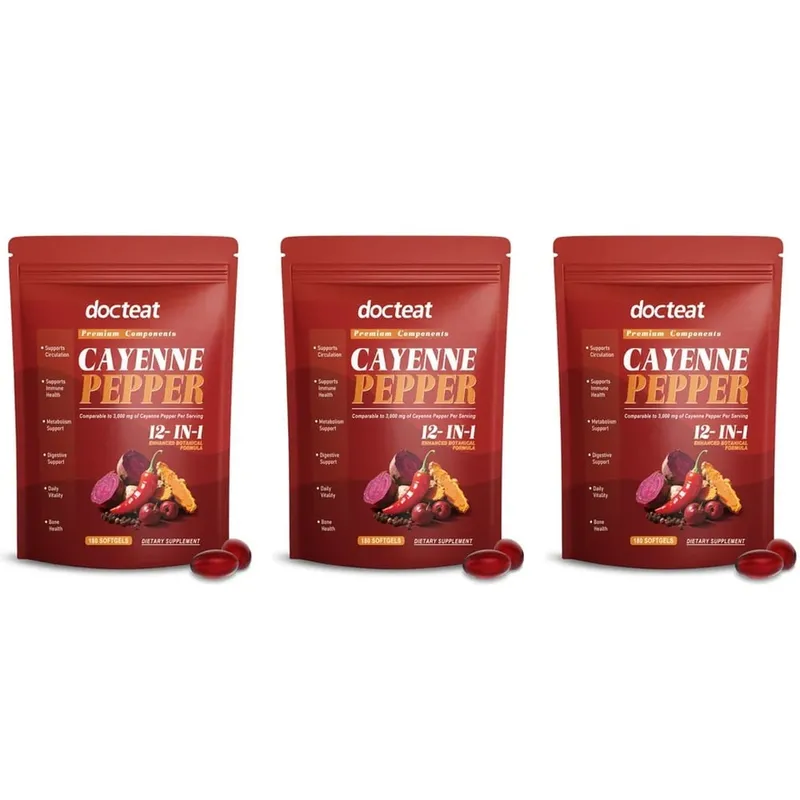 Docteat Pimienta de Cayena Cápsulas Blandas con Vitamina D3 y K2 Metabolismo Energético y Apoyo Digestivo Defensa Antioxidante 180 Cápsulas Blandas — image 9