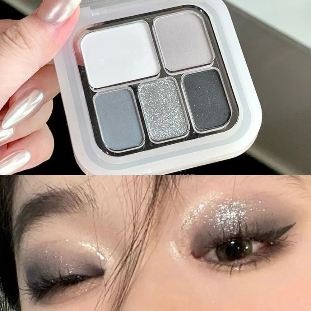 5 Colors Metallic Cement Gray Eyeshadow Palette Glitter Pearlescent Punk Smoky Eye Highlighter Matte White Face Brightening — image 5