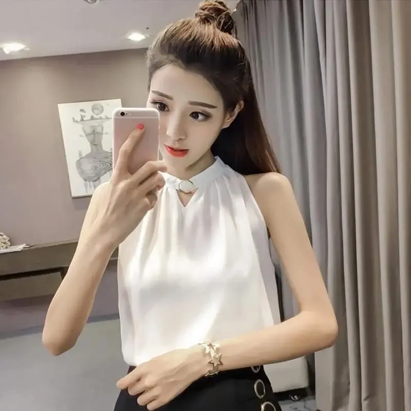 Elegant Sleeveless Solid Simplicity Loose Youth Vest Tops Women Clothes Summer All-match Temperament T Shirts Sexy Office Summer — image 1