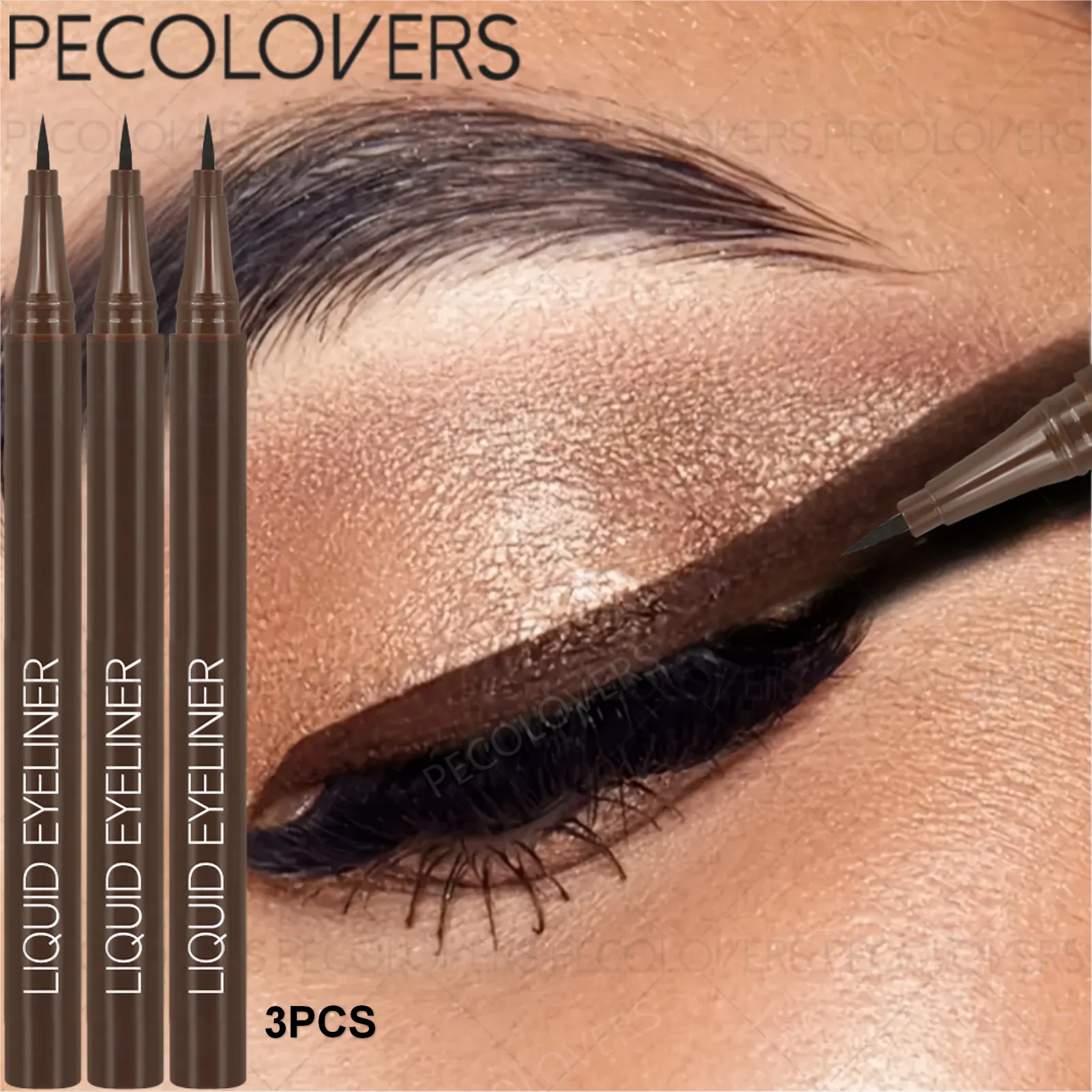 3Pcs Smooth Eyeliner Pen - Smudge-Proof Eye Pen Quick-Dry For All Occasions Black And Dark Brown Eye Makeup — image 1
