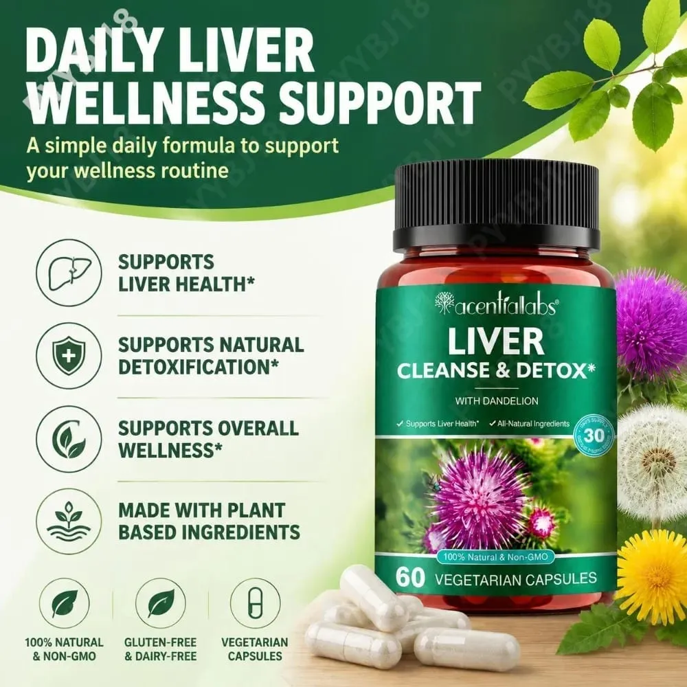 Acentialabs Liver Cleanse & Detox Capsules with Dandelion Milk Thistle Extract for Liver Digestion Health Support 60 Capsules