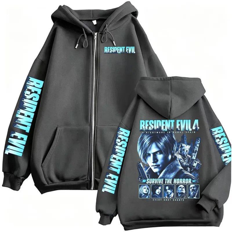 Resident Evil Requiem Zip Up Hoodies Leon Kennedy Horror Game Zipper Hoodie Men's Women Harajuku Classic Jacket Sweatshirt Coats