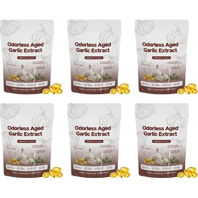 Odorless Aged Garlic Extract 7500mg Equivalent Softgels 30 Count Daily Garlic Supplement Heart & General Wellness Support