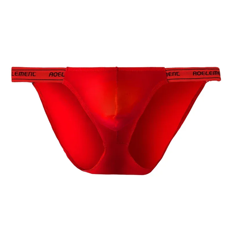 Panties Men's Solid Color Elastic Skinny Sexy Low Waist Ice Silk High Fork Thong Fitness Sports Comfortable Triangle Shorts