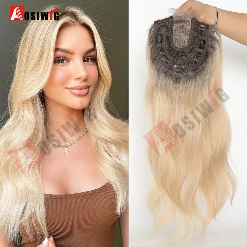 22 Inch Long Wavy Synthetic Hair Topper For Women Clip In Hairpiece Crown Hair Extension With Base Cover Thinning Hair Add Volum — image 11