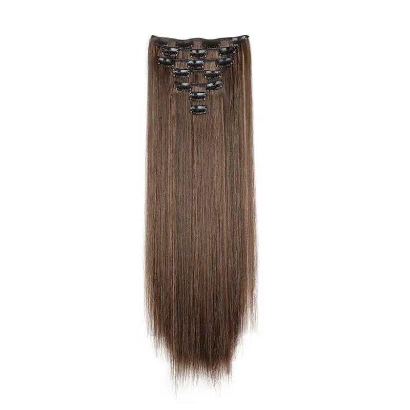24Inch Synthetic 7Pcs/set Long Straight Hair Extension 16Clips Hairstyle Black Blonde Y2K Kpop Hairpiece for Women Christmas Eve — image 10