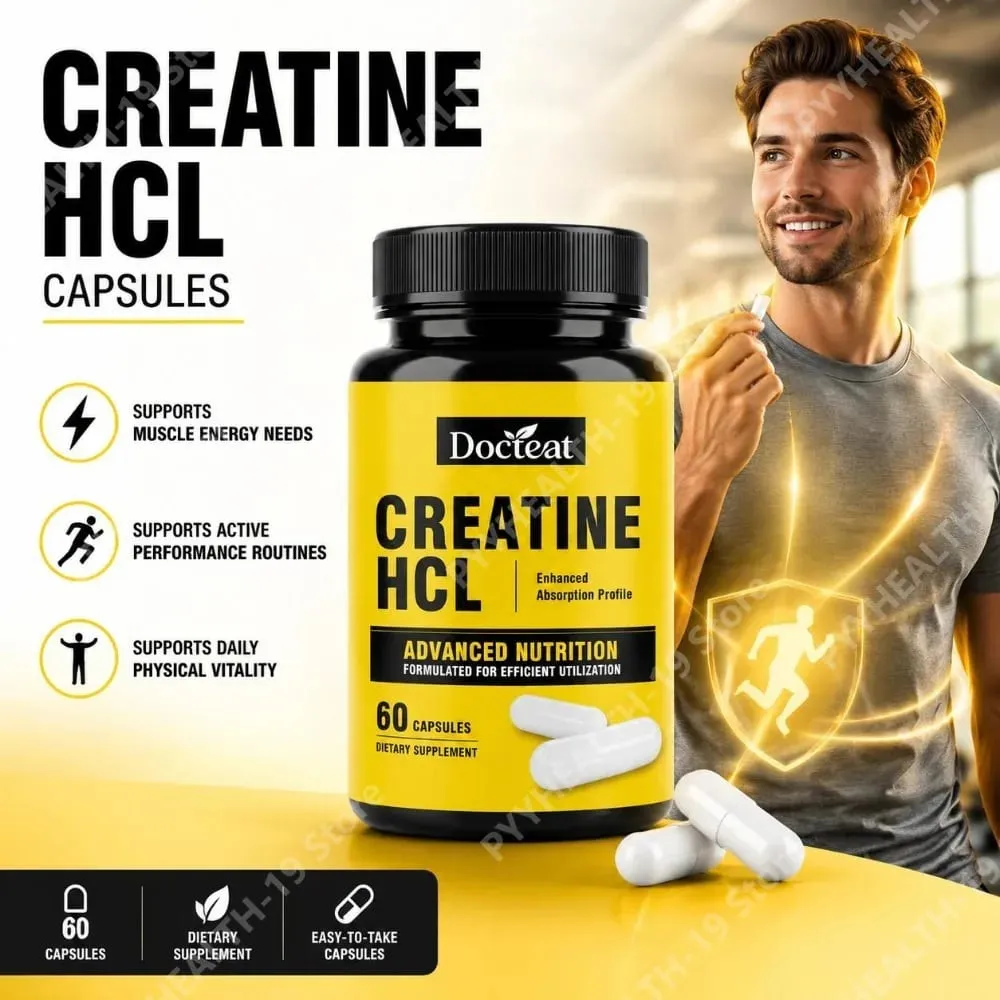 Docteat Creatine HCL Capsules with Vitamin B6 B12 & Cinnamon for Muscle Energy & Performance Support Adults 60 Capsules