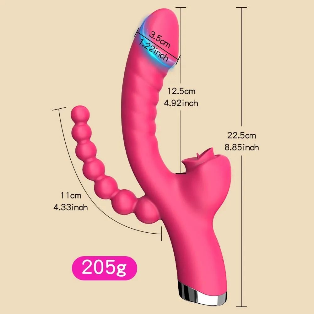 Dildo Vibrator 3 in 1 Clit Licking for Women with Anal Beads Clitoris G Spot Anus Stimulator Vibrator Couple Sex Toy Adult Goods