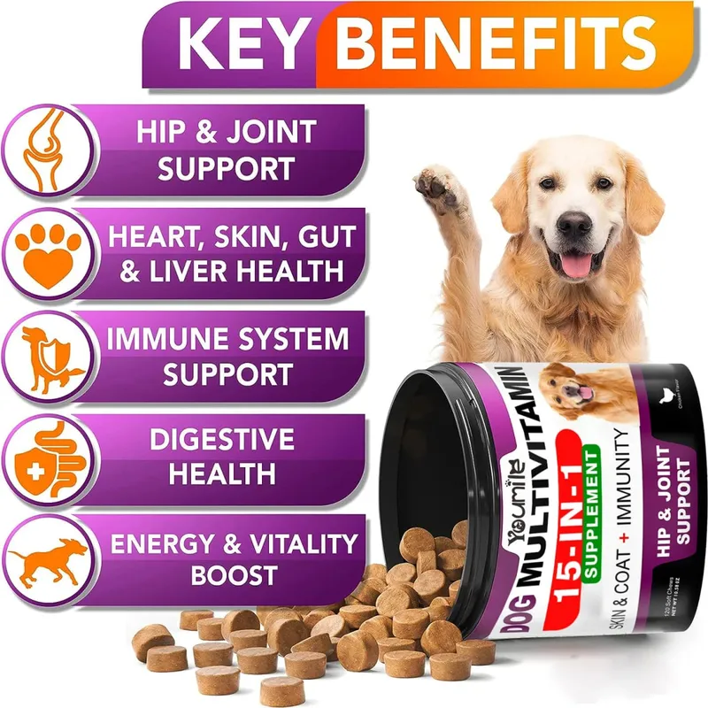 Senior & Puppy Dog Multivitamin Supplement Multi Vitamins Chicken Flavor Chews for Pet Joint Immunity Mobility Energy Gut Skin — image 2